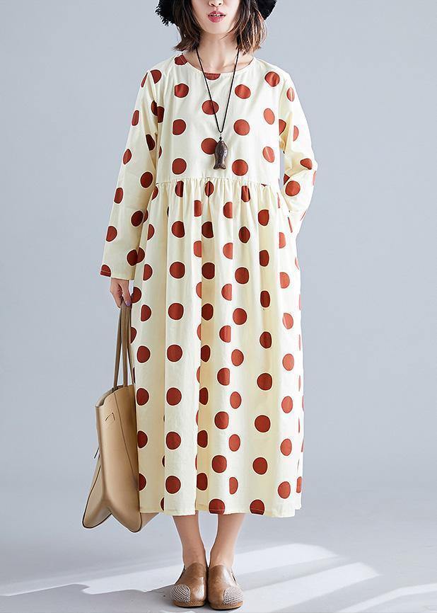 Organic dotted cotton tunics for women Shirts nude cotton robes Dress fall - SooLinen