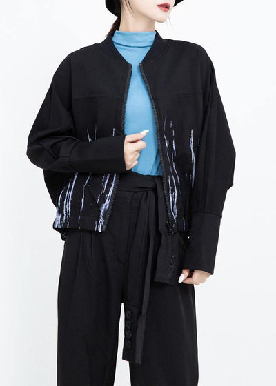Organic elastic hem Plus Size prints clothes For Women black daily coats - SooLinen