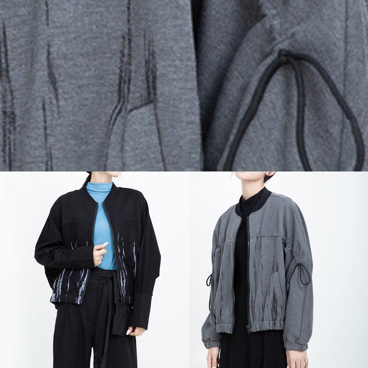 Organic elastic hem Plus Size prints clothes For Women black daily coats - SooLinen