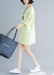 Organic flare sleeve Cotton clothes Women Tunic Tops light yellow Dresses summer - SooLinen