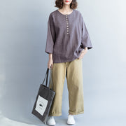 Organic gray cotton tops women Fashion Christmas Gifts Dresses O neck Three Quarter sleeve blouse
