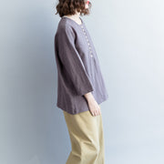 Organische graue Baumwolloberteile Frauen Mode Weihnachtsgeschenke Kleider O-Ausschnitt Bluse mit drei Vierteln Ärmeln