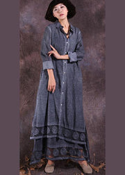 Organic gray long sleeve linen cotton clothes For Women lace hem Traveling summer cardigan - SooLinen