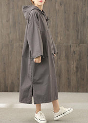 Organic gray tunics for women hooded side open Dress - SooLinen