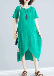 Organic green clothes o neck asymmetric Kaftan summer Dresses - SooLinen
