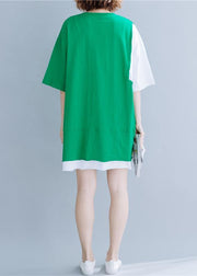 Organic green cotton tops women o neck half sleeve silhouette summer tops - SooLinen