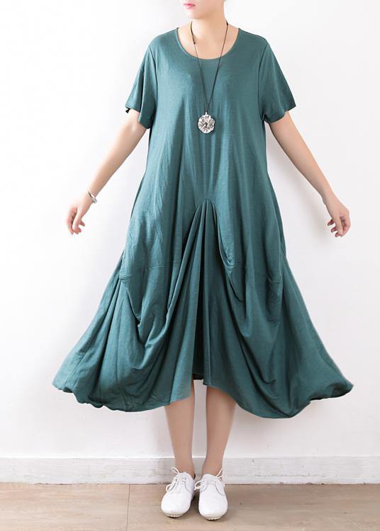 Organic green linen cotton clothes Organic Fashion Ideas o neck asymmetric Maxi Summer Dresses - SooLinen