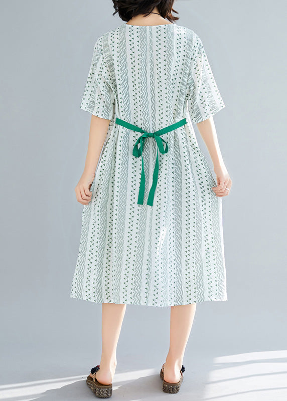 Bio-Chiffon-Kleiderschränke mit grünem Druck Lässige Anleitungen O-Ausschnitt Kunst-Sommerkleid
