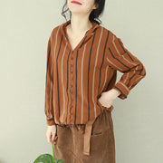 Organic hooded cotton tunic Organic Outfits brown striped Art blouse