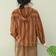Organic hooded cotton tunic Organic Outfits brown striped Art blouse