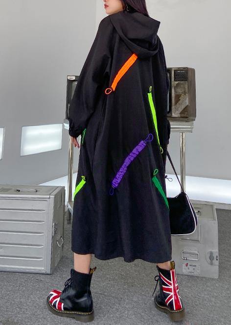 Organic hooded long sleeve fallclothes design black long Dress - SooLinen
