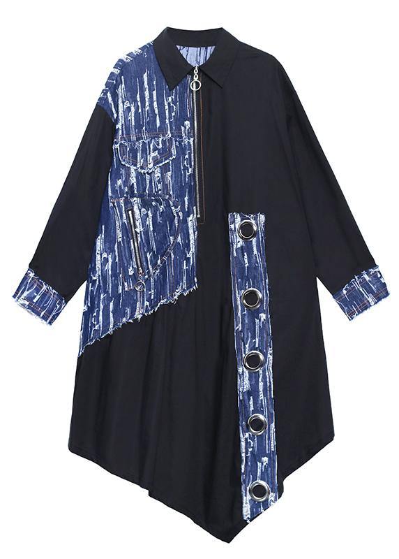 Organic lapel asymmetric dresses Catwalk black Robe Dress - SooLinen
