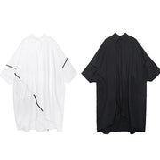 Organic lapel pockets patchwork cotton spring clothes For Women design black Traveling Dress - SooLinen