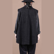 Organic lapel sleeeless fall top silhouette Fashion Ideas black shirts - SooLinen