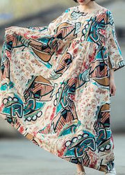 Organic multicolor cotton dress o neck Three Quarter sleeve Kaftan summer Dresses - SooLinen