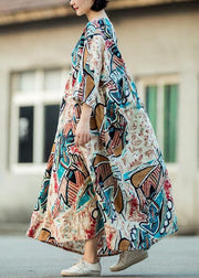 Organic multicolor cotton dress o neck Three Quarter sleeve Kaftan summer Dresses - SooLinen