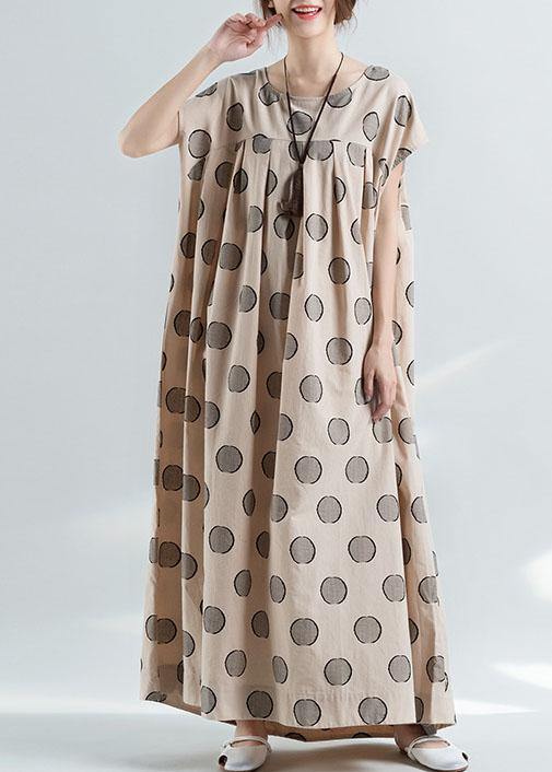 Organic nude dotted prints cotton tunic pattern loose waist Maxi summer Dress - SooLinen