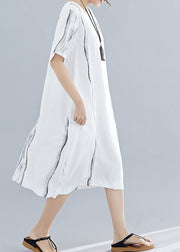 Organic o neck Cotton dresses Runway white print Dresses summer - SooLinen