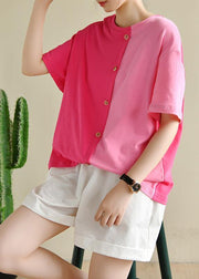 Organic o neck patchwork summer Blouse Shirts red blouse - SooLinen
