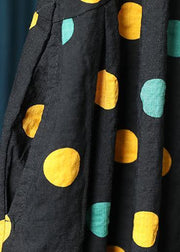 Organic o neck pockets clothes dress black dotted Dress - SooLinen