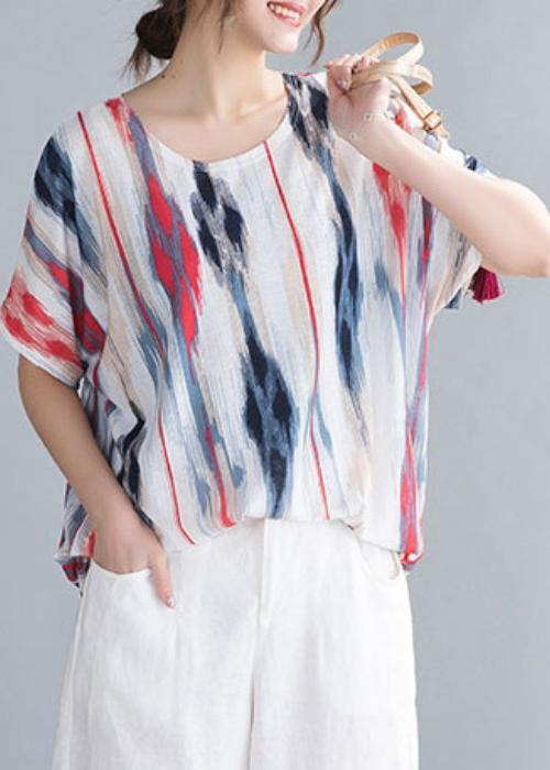 Organic o neck shirts women Inspiration striped top - SooLinen