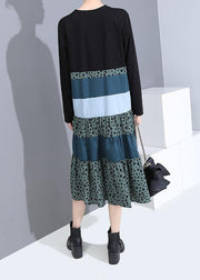 Organic patchwork cotton long sleeve clothes Women Shape black cotton Dress - SooLinen