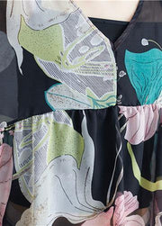 Organic print tops women o neck Petal Sleeve tunic blouse - SooLinen