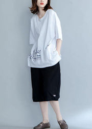 Organic prints cotton Long Shirts Work Outfits white blouses summer - SooLinen