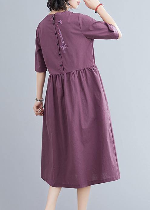Organic purple linen cotton clothes For Women v neck long summer Dresses - SooLinen
