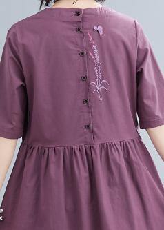 Organic purple linen cotton clothes For Women v neck long summer Dresses - SooLinen
