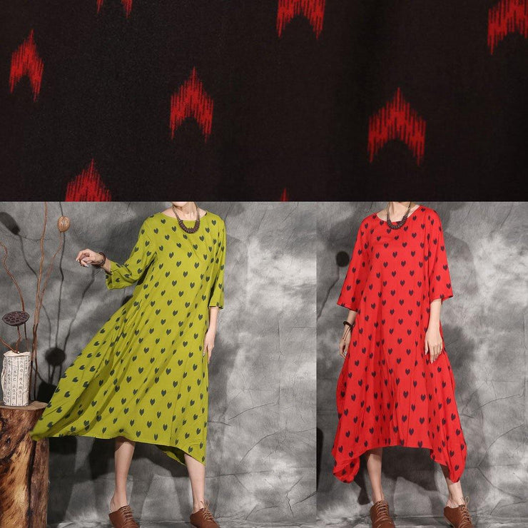 Organic red dotted cotton Long Shirts asymmetric hem Maxi summer Dresses - SooLinen