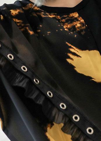 Organic ruffles hem chiffon Wardrobes pattern black prints robes Dresses summer - SooLinen