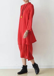 Bio-Stehkragen asymmetrische Baumwolle Kleidung stilvolle Runway rot Kaftan Kleid Frühling