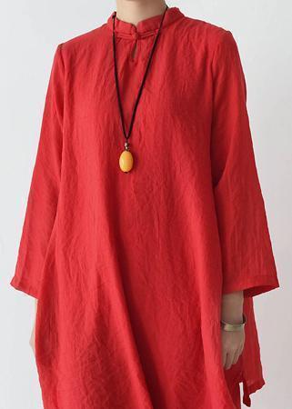 Bio-Stehkragen asymmetrische Baumwolle Kleidung stilvolle Runway rot Kaftan Kleid Frühling