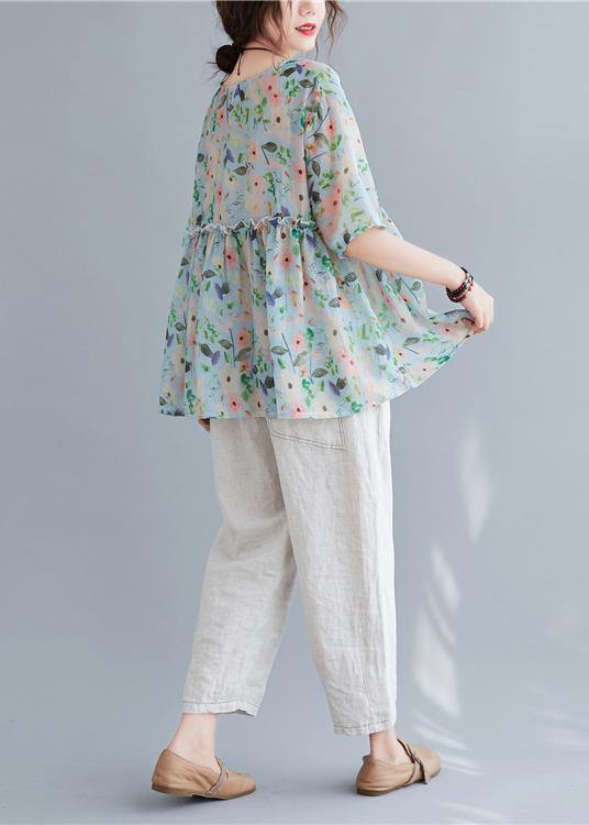 Organic v neck Ruffles summer tops Fashion Ideas floral blouse - SooLinen