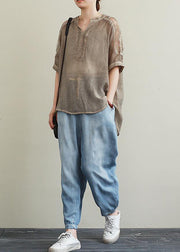 Organic v neck clothes Inspiration khaki lace top - SooLinen