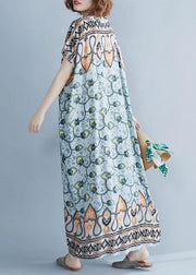 Organic v neck cotton summer dresses Work Outfits floral Dresses - SooLinen