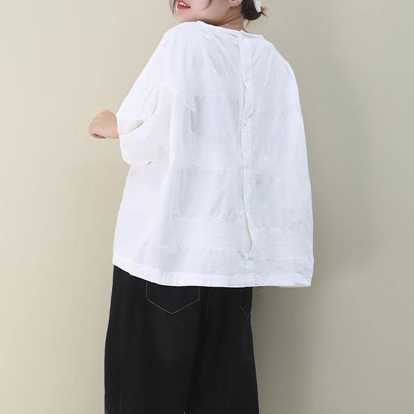 Organic white cotton clothes For Women o neck drawstring cotton summer shirts - SooLinen