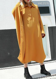 Organic yellow cotton dresses batwing sleeve cotton robes summer Dress - SooLinen