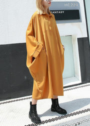 Organic yellow cotton dresses batwing sleeve cotton robes summer Dress - SooLinen