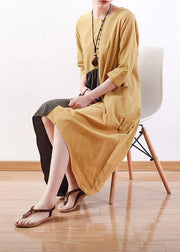 Organic yellow cotton tunic top patchwork Traveling summer Dresses - SooLinen