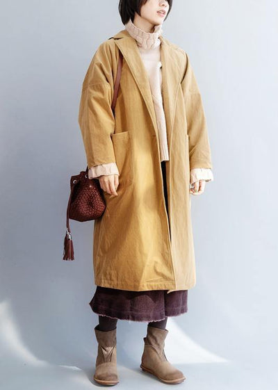 Organic yellow fine trench coat Sewing  big pockets women coats - SooLinen
