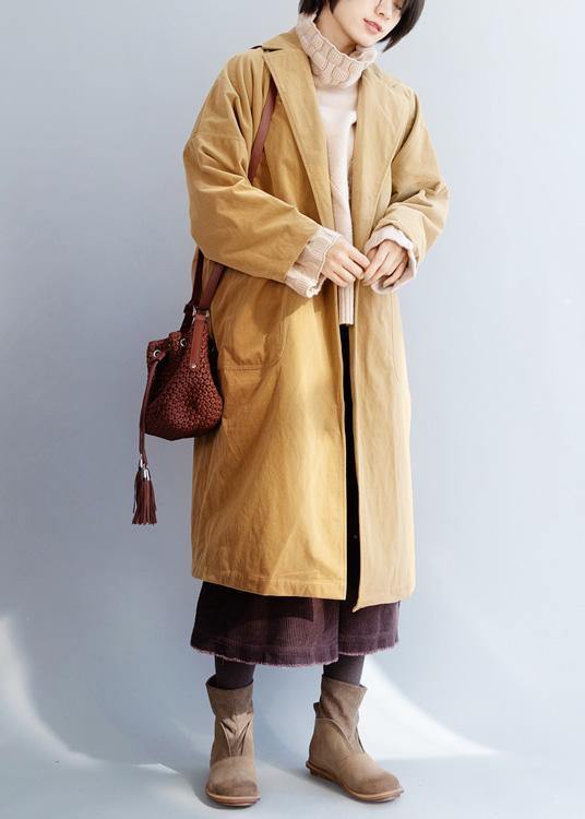 Organic yellow fine trench coat Sewing  big pockets women coats - SooLinen