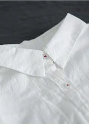 Organic White Peter Pan Collar Embroidered Cotton Shirt Top Long Sleeve