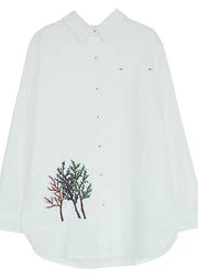 Weißes Bio-Baumwollhemd mit Peter-Pan-Kragen und langen Ärmeln