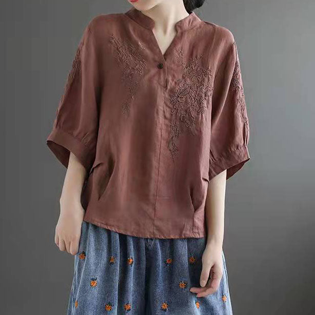 Organic v neck cotton summer pattern chocolate daily tops
