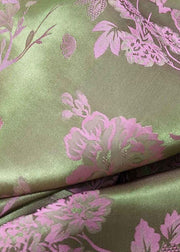 Oriental Pink Stand Collar button Asymmetrical print silk tops Spring
