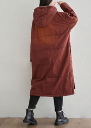 Oriental Red Hooded Embroidered Warm Fleece Fine Cotton Filled coats Winter