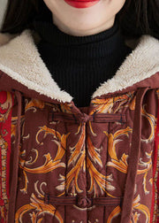 Wintermäntel mit orientalischer roter Kapuze, bestickt, warmer Fleece, feine Baumwolle