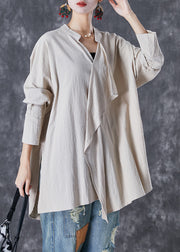 Original Asymmetrical Side Open Linen Shirt Tops Fall